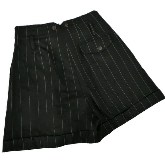 Vintage 80s Shorts Ultra High Waist Pinstripe Pleated Notched Back Wide Cuffed S